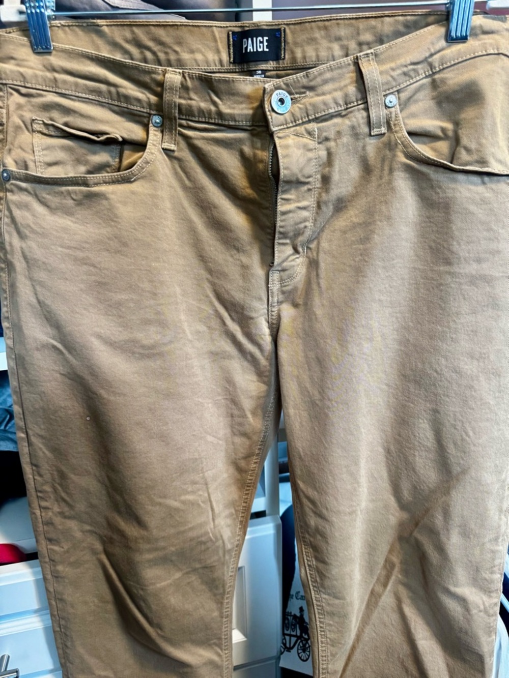 PAIGE Dark Tan Straight-Leg Pants 36x30